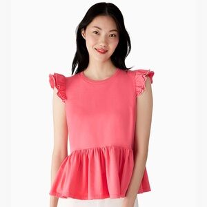 Kate Spade Coral Ruffle Sleeve Peplum Blouse